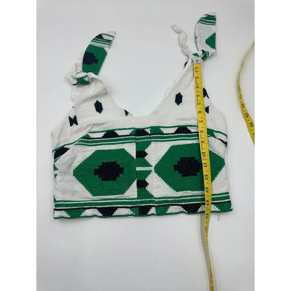Zara Cropped Tank Top Sz 36 Geometric Tribal Hand-Woven Pattern Embroidery EUC